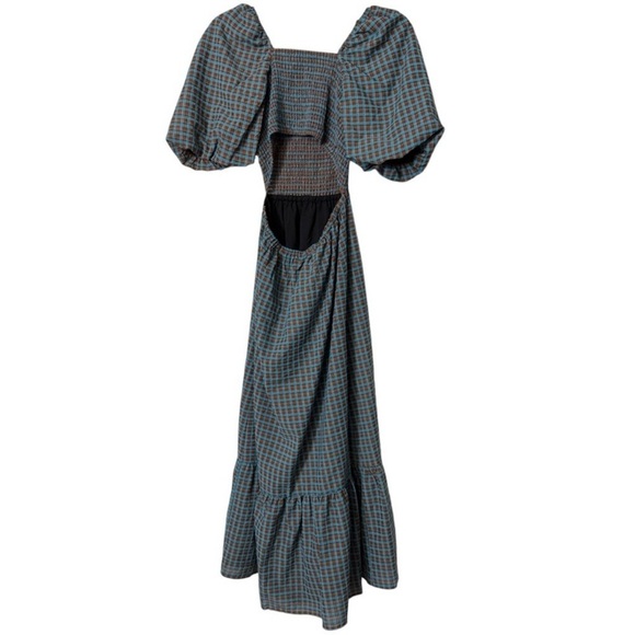 Wayf gingham smock Puff Sleeve Midi Dress - Picture 3 of 5